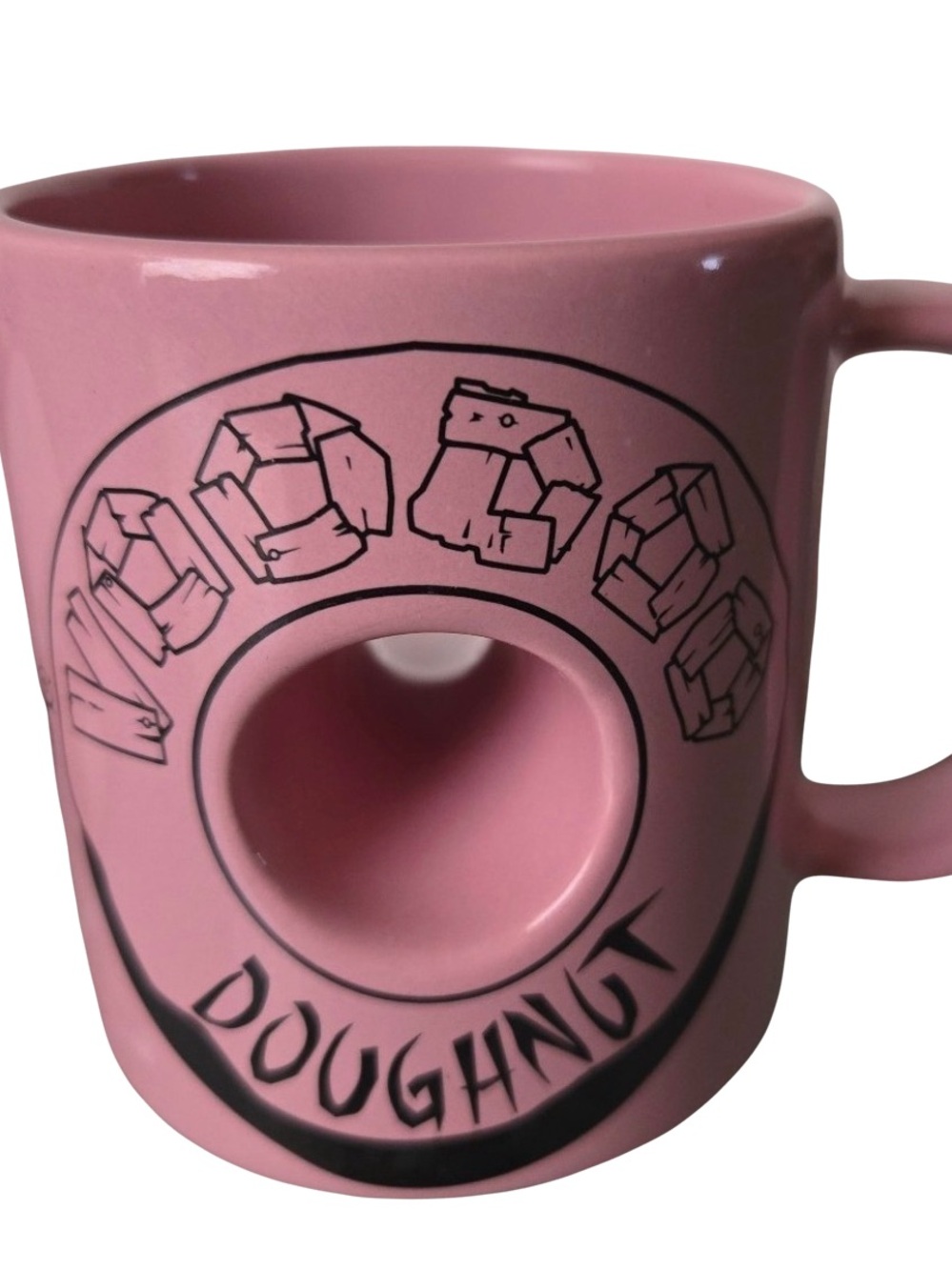Pink Novelty Doughnut Mug with Built-In Donut Holder. It’s a hilarious mug